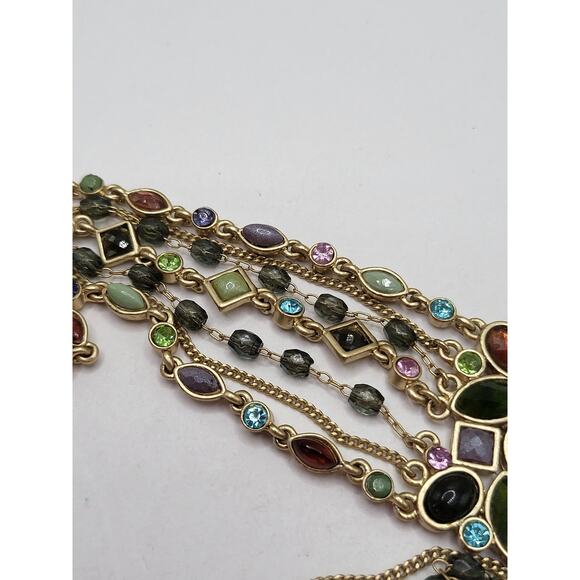 Multicolor Glass Cabochon Multi Strand Toggle Bracelet Gold Tone 7.5 Inch - Picture 4 of 10